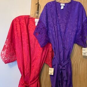 NWT (2)  ADONNA Purple and Fuchsia Trim Lace Robes with Belt Size Large